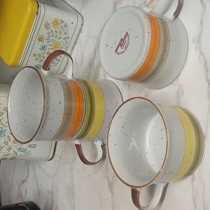 Vintage 70s Japan Speckled Stoneware Mugs 4pc Set